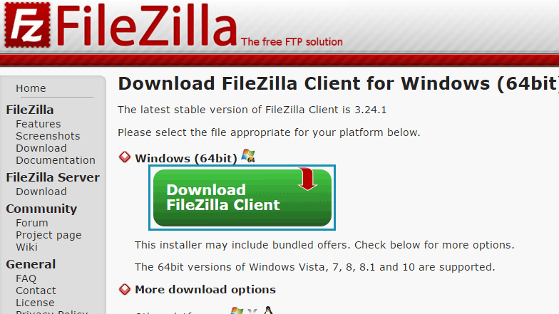 FileZillaのダウンロード